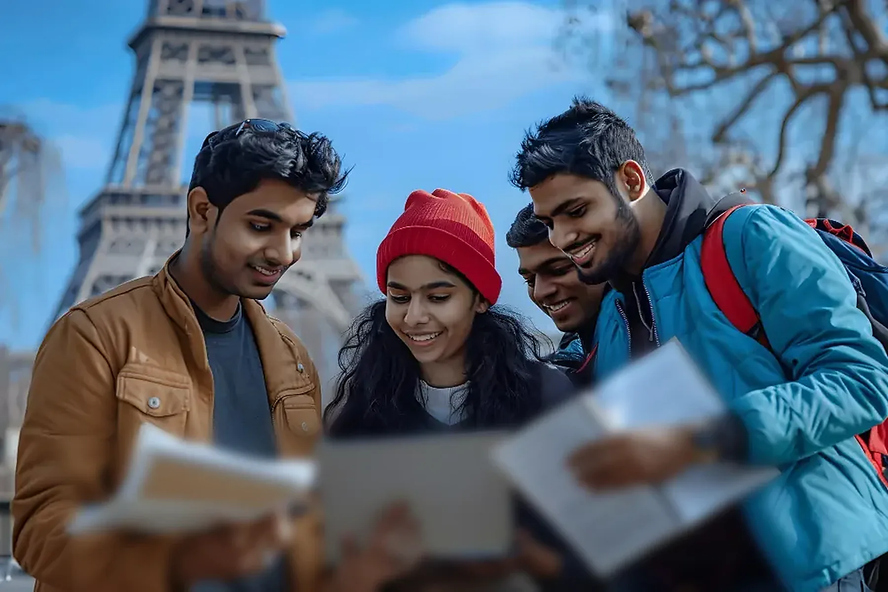 Indian students abroad reviewing their university plans together