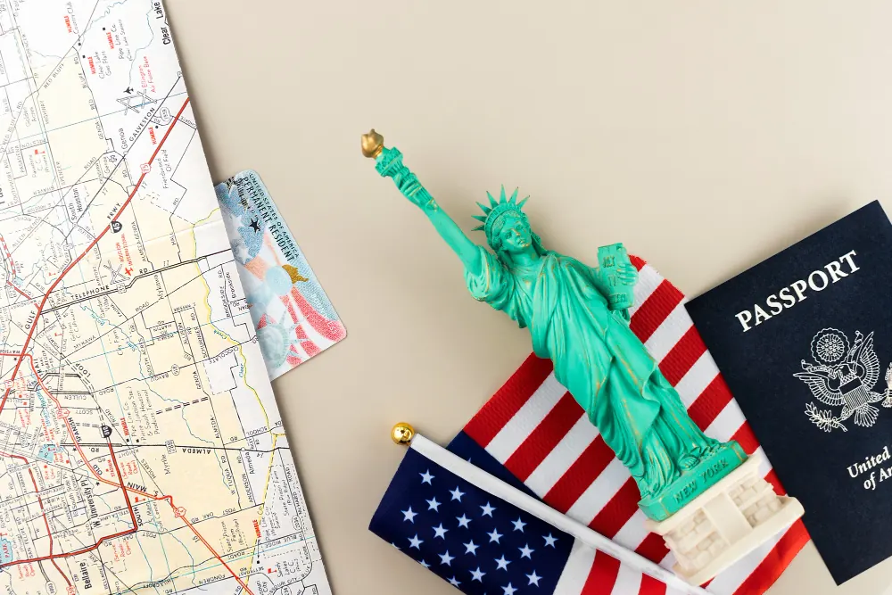 Passport, map and travel planning items